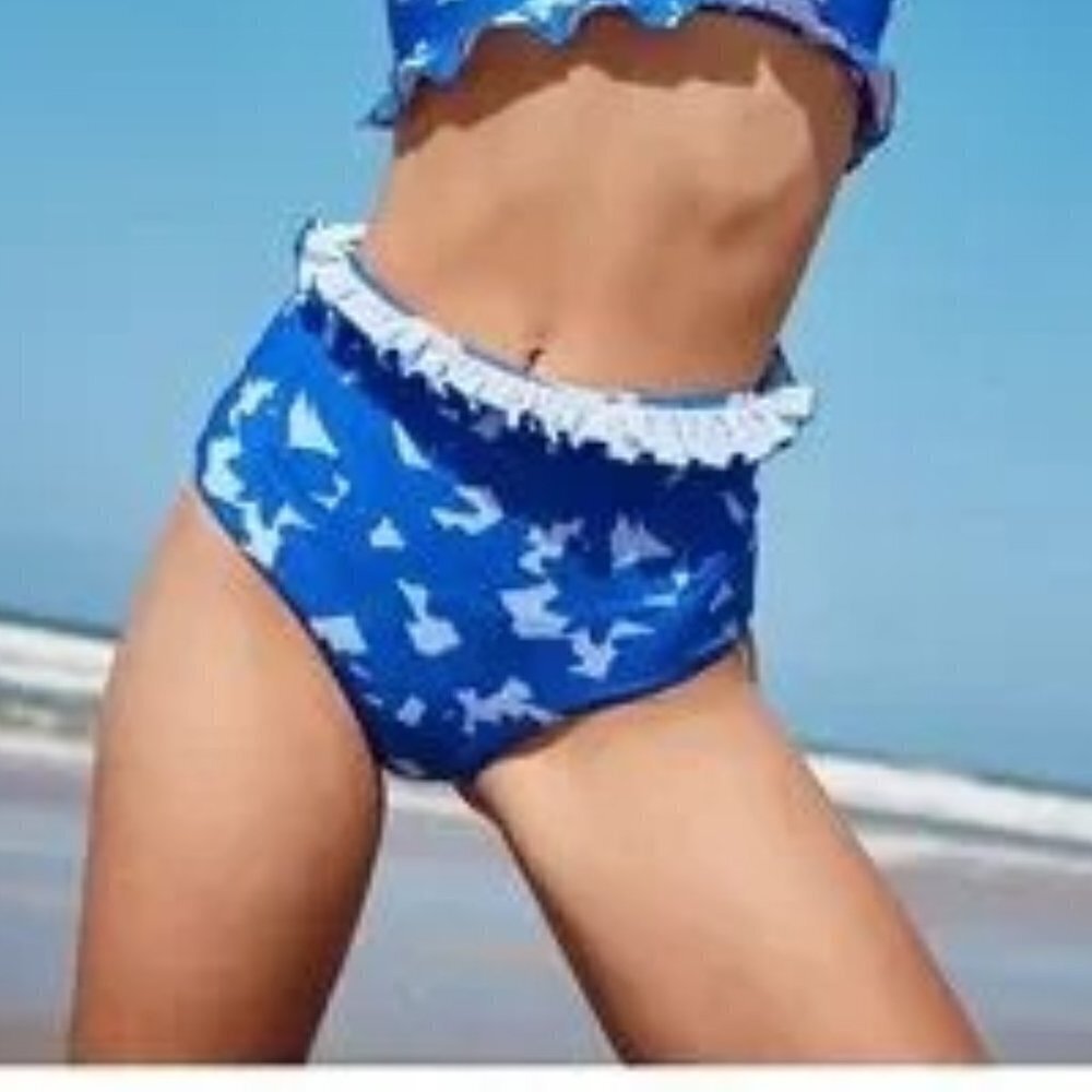 NWT New Free People Citrine Alice Bikini Bottoms Blue Floral Ruffle